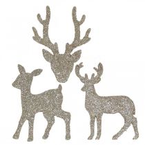 Décoration à parsemer Décoration de cerf de Noël paillettes dorées 6×8cm 24p
