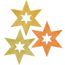 Étoiles en bois saupoudres déco Noël Orange H4cm 72p