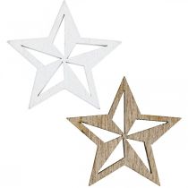 Étoiles en bois saupoudres déco Noël blanc/nature 3,5cm 48p