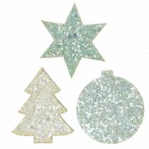 Article Décoration de Noël à paillettes blanc/turquoise 36 pcs