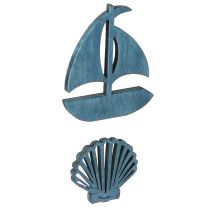 Article Déco en bois Coquillage, bateau Bleu et blanc, 2,5/4cm, 72p