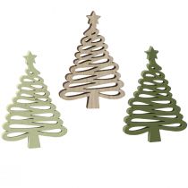Article Étoiles en bois Motif sapin de Noël Marron Vert 3×4,5cm 72pcs
