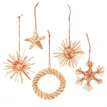 Article Étoiles en paille Décorations pour sapin de Noël paille rouge naturel Ø4-6cm 17 pcs