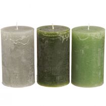 Article Bougies piliers 3 couleurs vert différentes tailles 12 pcs