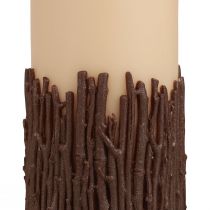Article Bougie pilier branches décor bougie rustique beige 150/70mm 1pc
