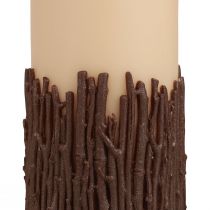 Article Bougie pilier branches décor bougie rustique beige 150/70mm 1 pièce