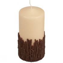 Article Bougie pilier rustique avec branches, beige, 150 x 70 mm, bougie décorative
