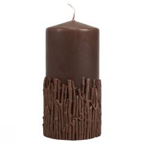 Article Bougie pilier branches décor bougie marron foncé 150/70mm 1 pièce