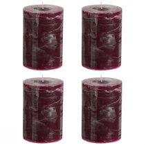 Article Bougies piliers rouge bordeaux, 70 x 100 mm, lot de 4, couleur unie, style rustique, longue durée de combustion