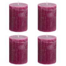 Article Bougies piliers unies, parfum baies violettes, 60 x 80 mm, lot de 4 - décoratives, longue durée de combustion, faites main