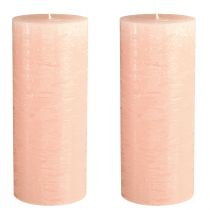 Article Bougies piliers rose clair, entièrement roses, 85×200 mm, longue durée de combustion, lot de 2, décoration de table de haute qualité pour les fêtes