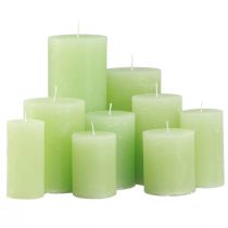 Article Bougies piliers de couleur unie vert citron différentes tailles