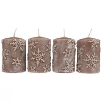 Bougies piliers bougies roses flocons de neige 100/65mm 4pcs