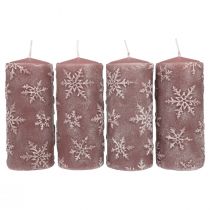 Bougies piliers bougies roses flocons de neige 150/65mm 4pcs