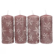 Article Bougies piliers bougies roses flocons de neige 150/65mm 4pcs