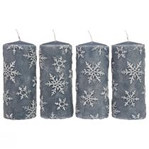 Bougies piliers bougies bleues flocons de neige 150/65mm 4pcs