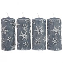 Article Bougies piliers bougies bleues flocons de neige 150/65mm 4pcs