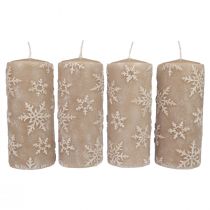 Bougies piliers bougies beiges flocons de neige 150/65mm 4pcs