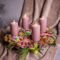 Bougies pilier bougie cannelée rose antique 70/130mm 4pcs