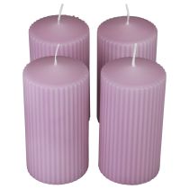 Bougies piliers bougies rainurées lilas décoration 70/130mm 4pcs