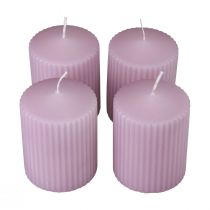 Article Bougies piliers bougies rainurées lilas décoration 70/90mm 4pcs