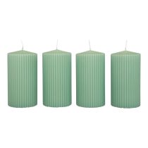 Bougies piliers bougies rainurées vert émeraude 70/130mm 4pcs
