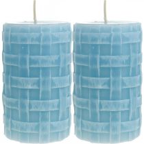Bougies en cire motif panier, bougies piliers, bougies Rustique bleu clair 110/65 2pcs