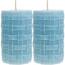 Article Bougies en cire motif panier, bougies piliers, bougies Rustique bleu clair 110/65 2pcs