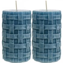 Bougies pilier bleu, bougies de cire Rustique, bougies avec motif tressé 110/65 2pcs