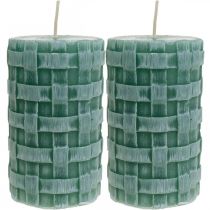 Bougies avec motif tressé, bougies pilier Vert rustique, décoration bougie 110/65 2pcs