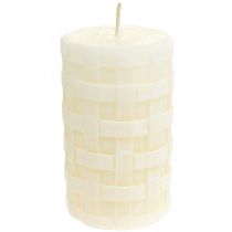 Bougies rustiques, bougies en cire blanche, bougies piliers motif panier 110/65 2pcs
