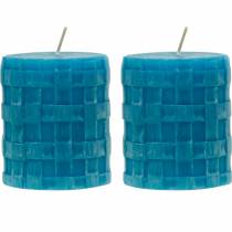 Bougies pilier Rustique 80/65 bougie décoration bougie turquoise 2pcs