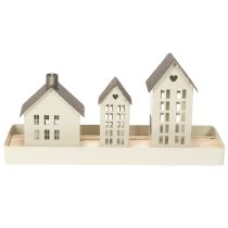 Article Ensemble de maisons en métal avec plateau, 3 pièces, gris, 35 cm