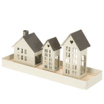 Article Ensemble de maisons en métal avec plateau, 3 pièces, gris, 35 cm