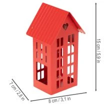 Article Set de trois photophores maisons en métal rouge avec plateau, 35 cm