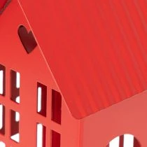 Article Set de trois photophores maisons en métal rouge avec plateau, 35 cm