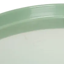 Article Plateau rond en métal vert avec pied pour décoration de table 30 cm