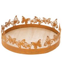 Article Plateau à papillons, motif printanier, décoration de table, ornement en métal, finition rouillée, Ø 20 cm x H 6,5 cm