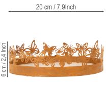 Article Plateau à papillons, motif printanier, décoration de table, ornement en métal, finition rouillée, Ø 20 cm x H 6,5 cm