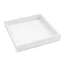 Article Plateau décoratif carré blanc en bois vintage 19×19cm 2pcs