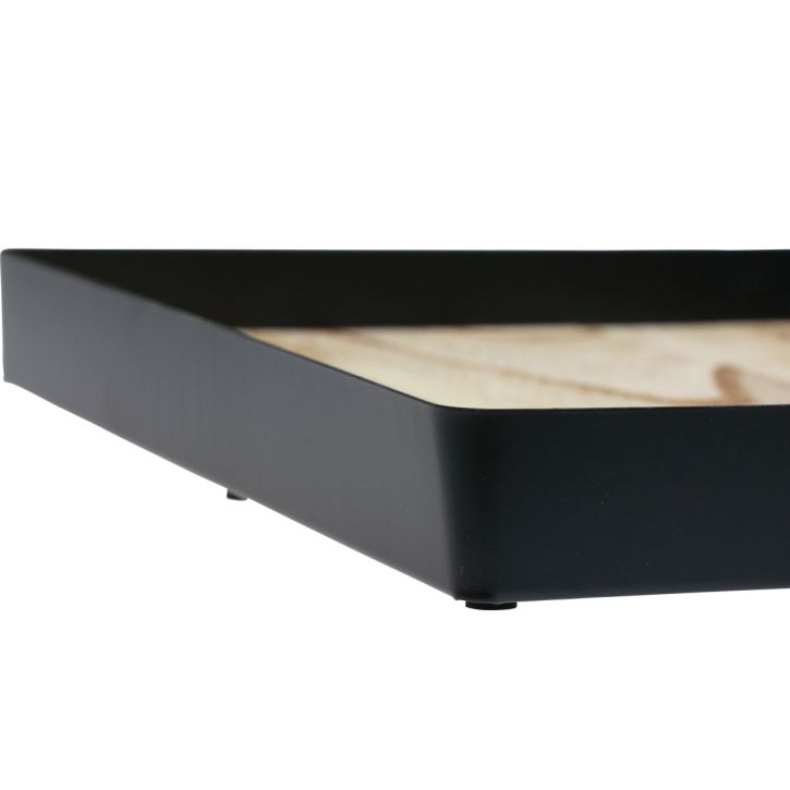 Article Plateau décoratif métal bois carré noir naturel 25,5×25,5×4cm