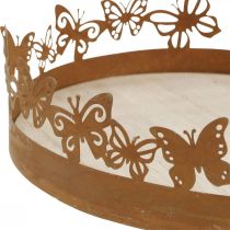 Article Plateau aux papillons, ressort, décors de table, décoration métal patiné Ø20cm H6.5cm