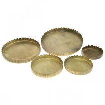 Plaques en métal pour décorer, décoration de table, plateau à bougie rond doré aspect antique Ø7,5/10/12/15/18cm H2cm lot de 5