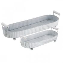 Plateau décoratif, décoration métal ovale, plateau à bougies blanc, argent Shabby Chic L40 / 29.5cm 9.5 / 8.5cm lot de 2