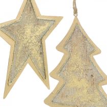 Article Pendentifs en métal sapin et étoile, décorations d&#39;arbre de Noël, décoration de Noël dorée, aspect antique H15.5 / 17cm 4pcs