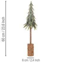 Article Sapin artificiel, finition givrée, avec socle en bois, décoration hivernale, 60 cm