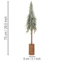 Article Sapin artificiel givré, arbre décoratif sur socle en bois pour décoration hivernale et de Noël, 75 cm