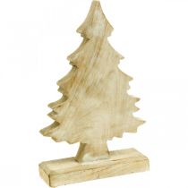 Déco sapin de Noël en bois, sapin de Noël blanc lavé 27×17×5cm