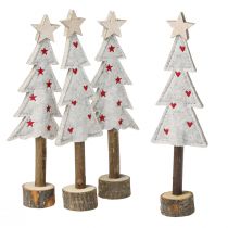 Article Décoration de sapin de Noël feutre étoile coeur beige rouge H21cm 4 pièces