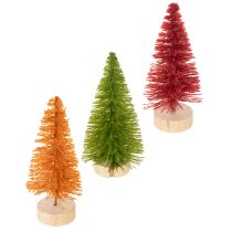Article Sapins Miniatures Artificiels avec Pied en Bois 16 cm, Lot de 6, Multicolore